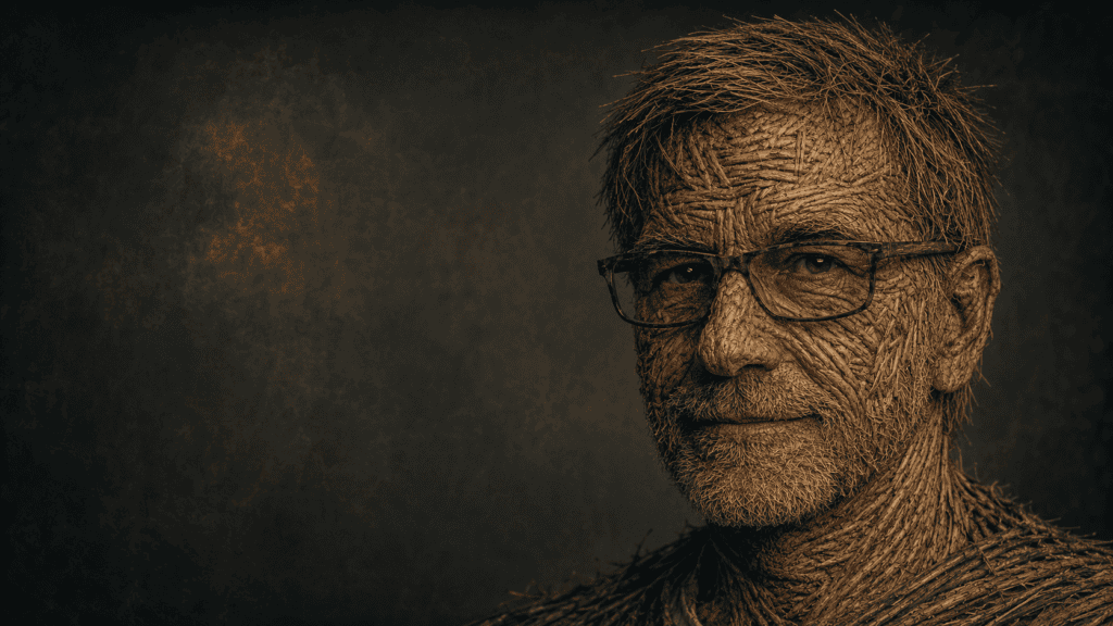 Symbolic woven portrait of Umberto Santamaria representing memory, emotion and what the soul leaves behind